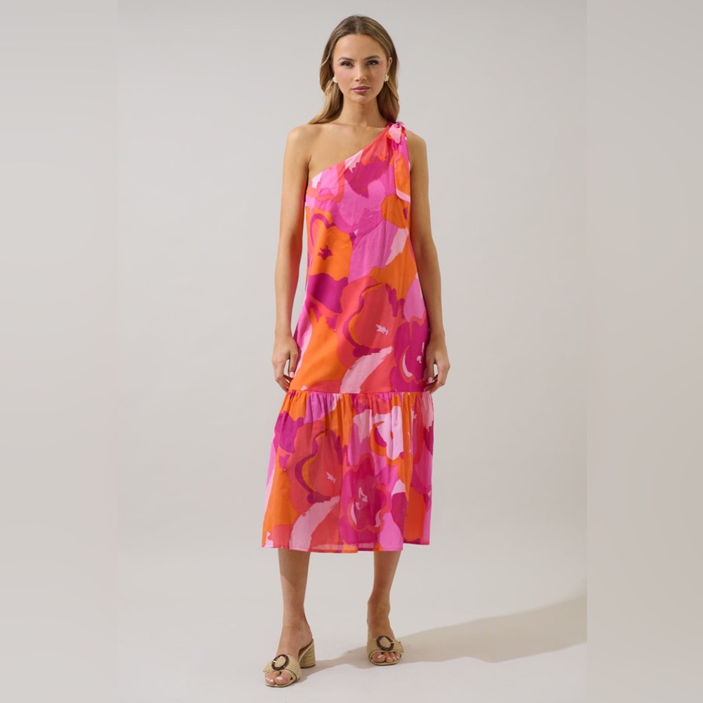 NWT Sugarlips Merim Floral Nicol One Shoulder Midi Dress
